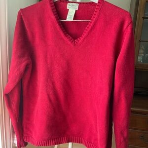 L.L. Bean Women's V-Neck Sweater in Bold Red cotton vintage